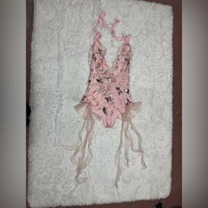 New 1x pink beaded sequin flower embroidered fairy festival boho bodysuit dress